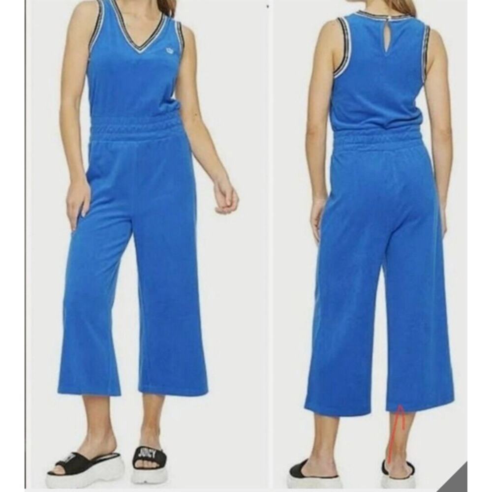 Juicy By Juicy Couture Y2K Crop Wide Leg Terry Cloth Jumpsuit Size M V Neck Pink - Picture 15 of 16